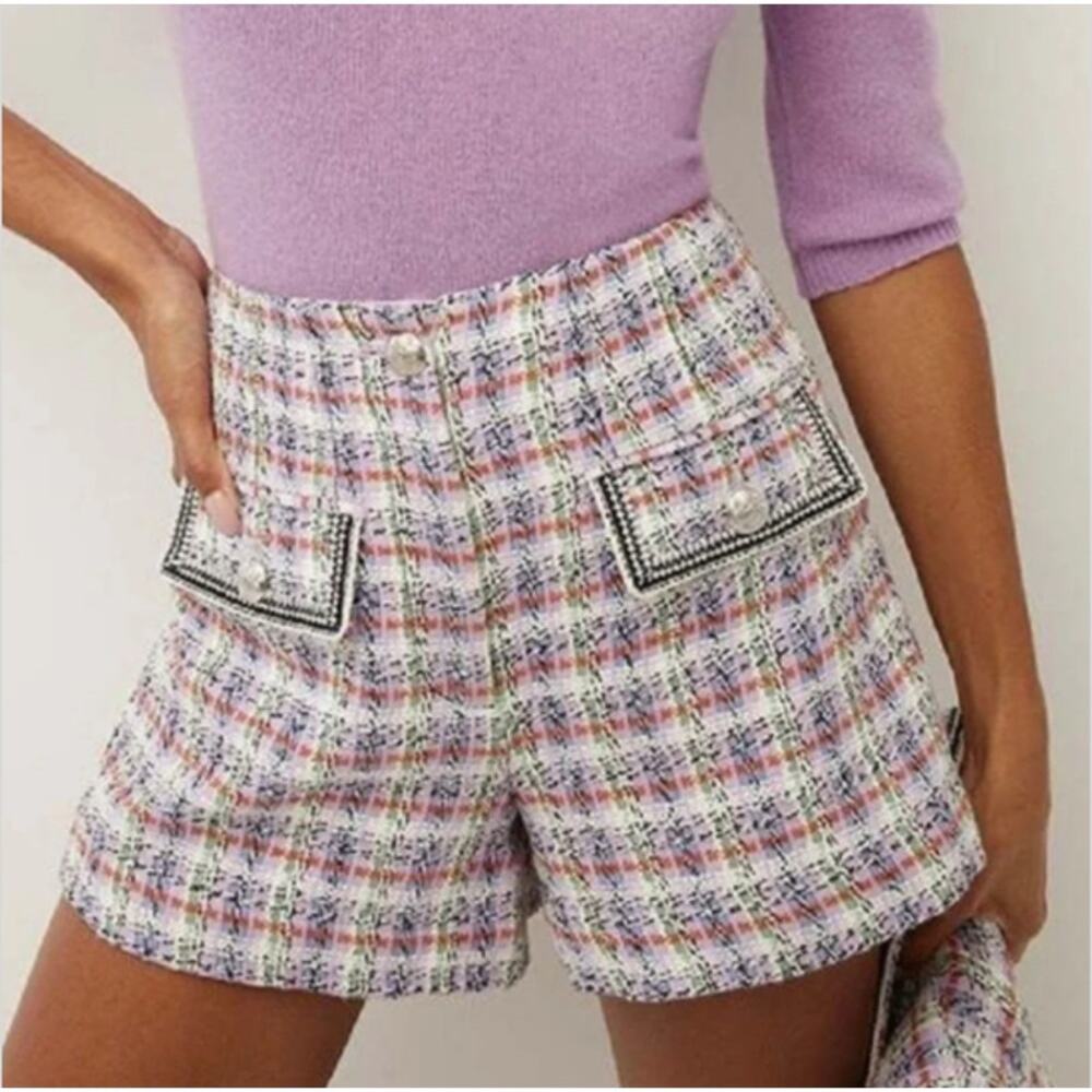 House of Harlow 1960 High Waist Pink and Purple Tweed Shorts Size 4